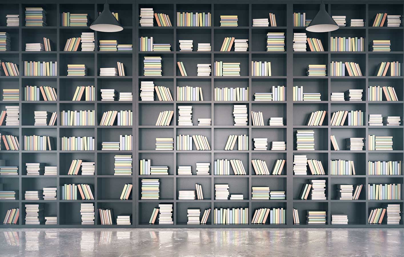 Bücher in einem Bücherregal über eine ganze Wand.